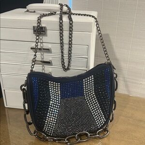 💙🔥 Showstopper Blue Studded Crystal Shoulder Crossbody Chain Bag